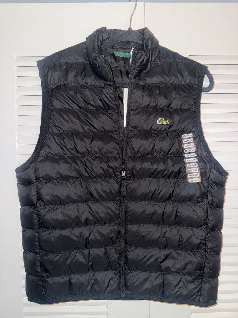 Lacoste Kids Black Quilted Puffer Vest with Crocodile Logo